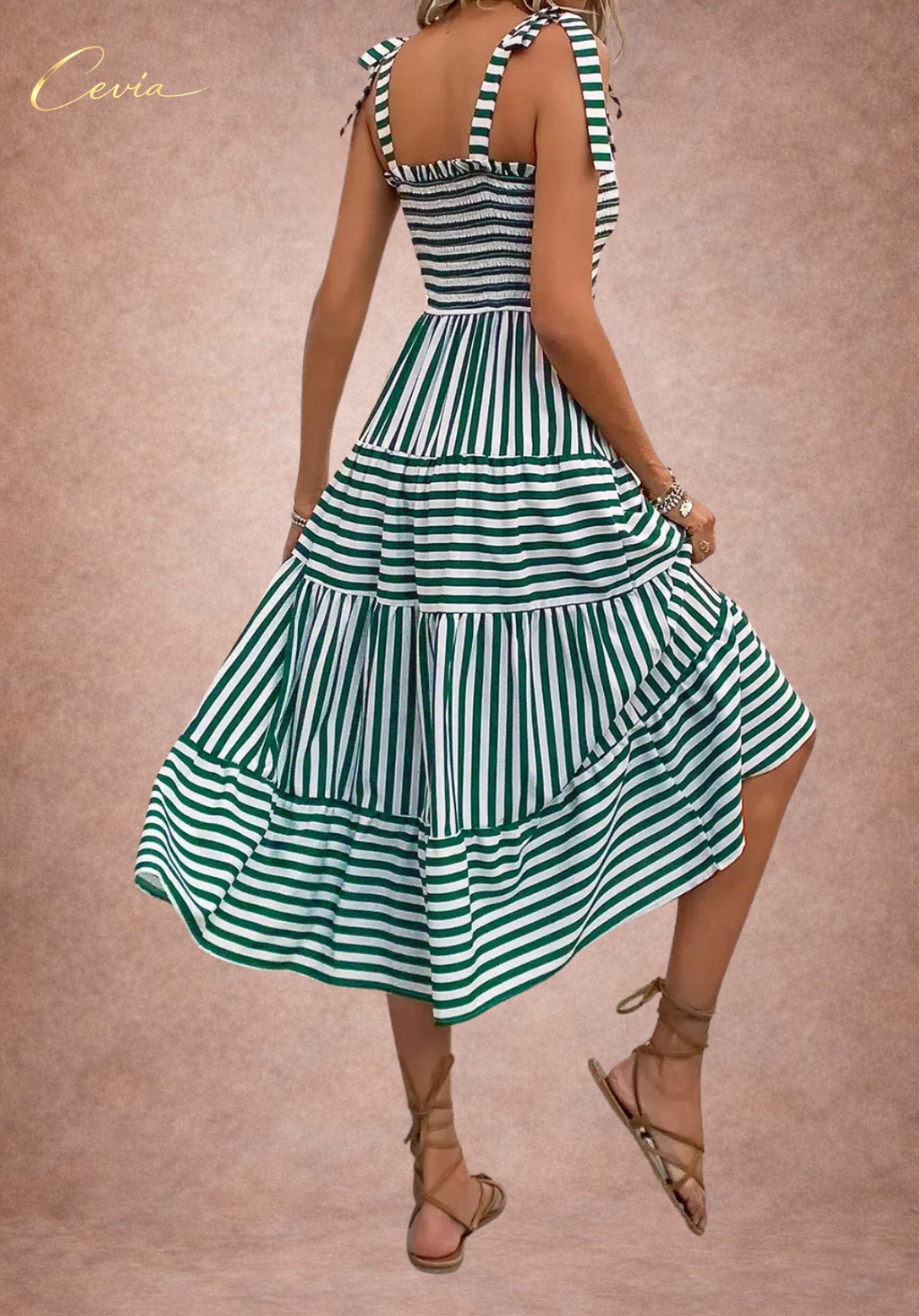 Smocked Tie Strap Tiered Midi Dress