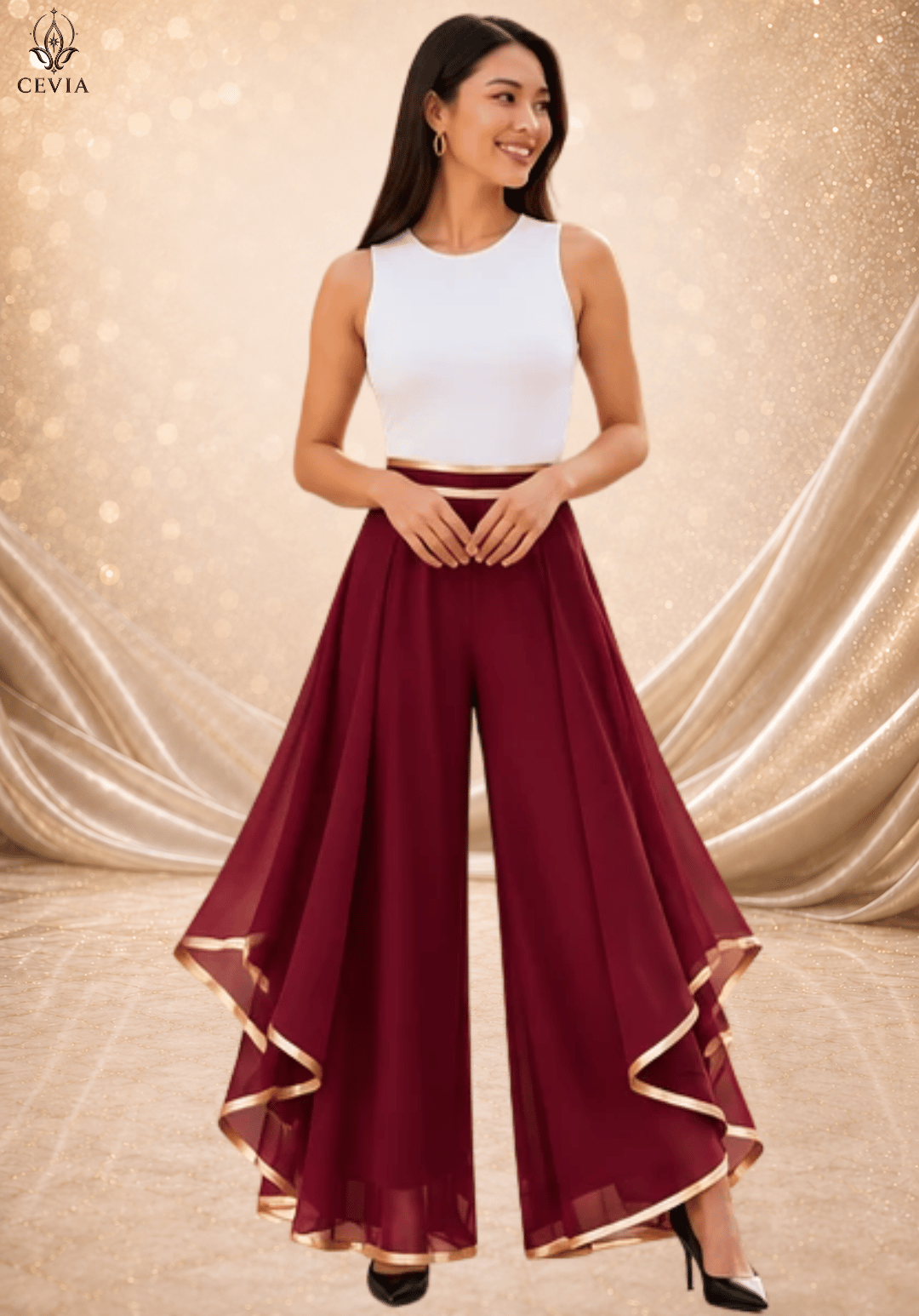 The Gilded Cascade Wide-Leg Pants