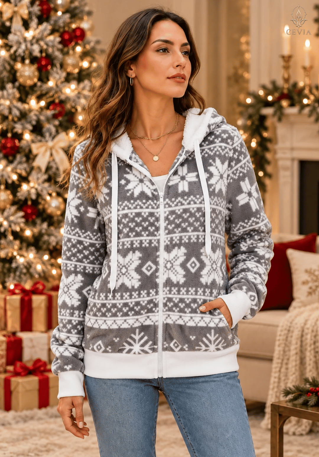هودي كريسماس Winter Wonderland Fair Isle بسحّاب