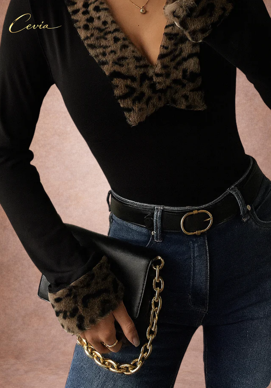 The Léonelle Velvet-Luxe Leopard Trim Bodysuit
