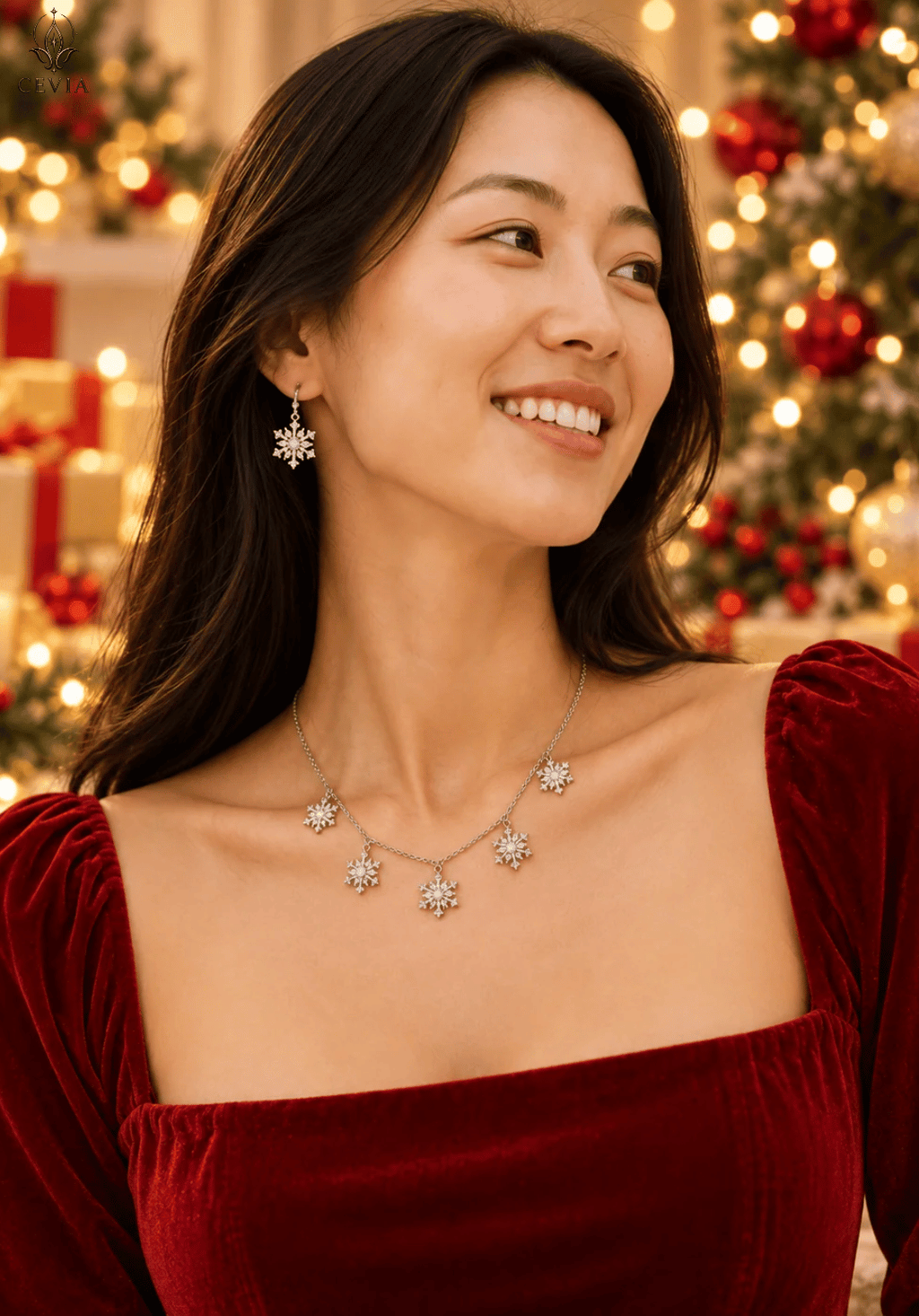 The Winter Constellation Snowflake Charm Necklace & Earrings Set