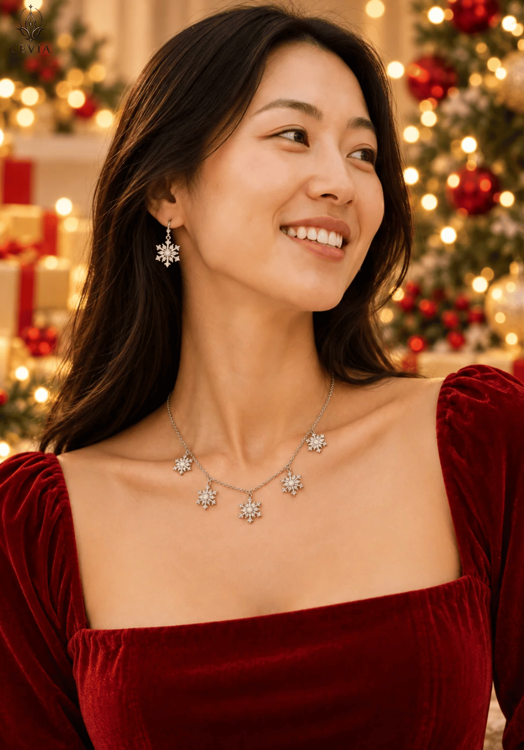 The Winter Constellation Snowflake Charm Necklace & Earrings Set