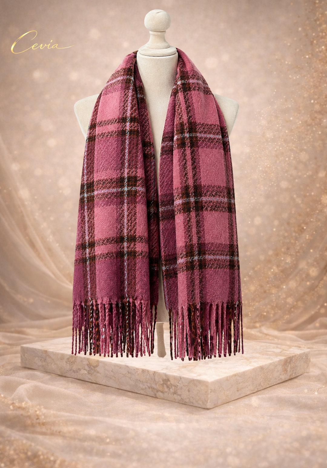 The Madelle Plaid Fringe Scarf