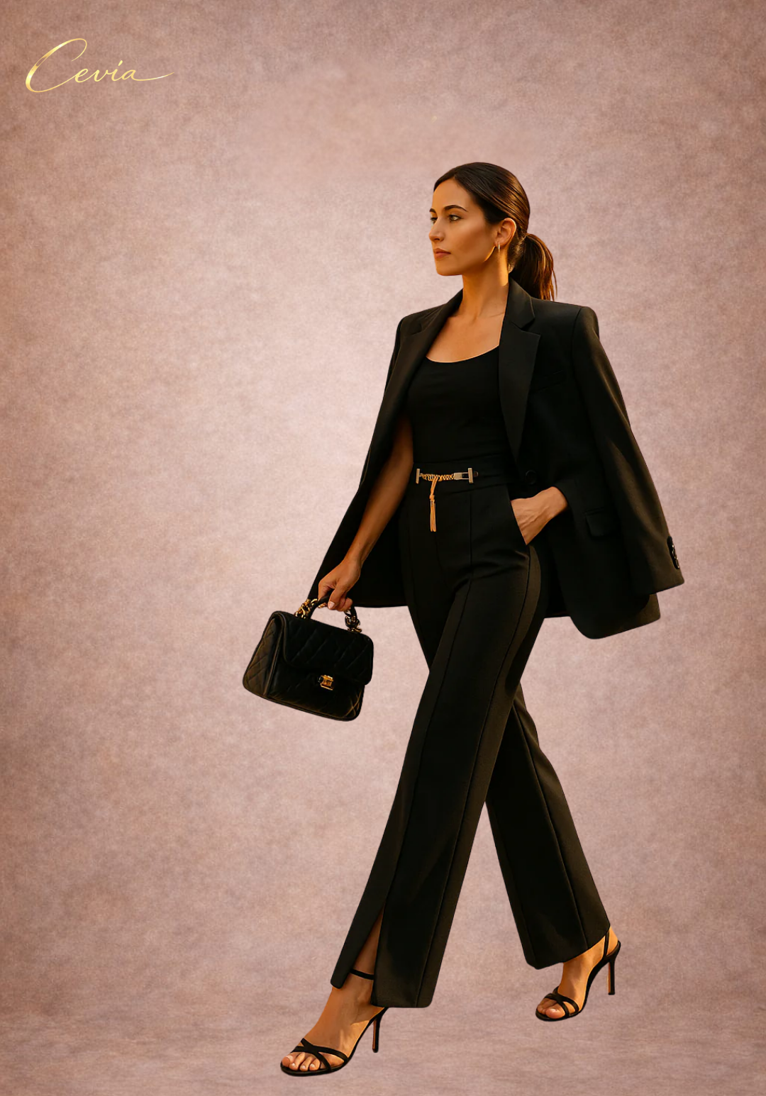 The Marlowe Gold-Chain Tailored Wide-Leg Pants