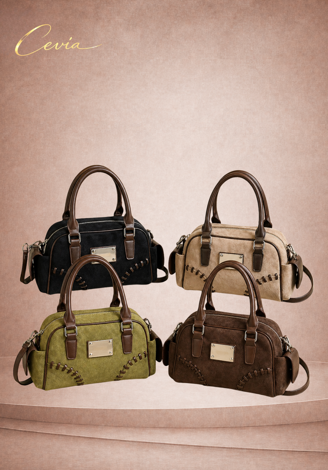 The Marcellé Noir-Suede Barrel Handbag