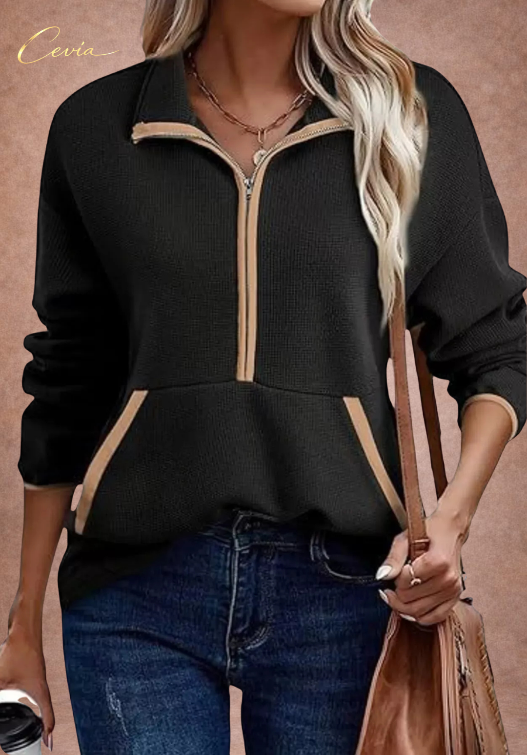 The Arlona Two-Tone Zip Pullover