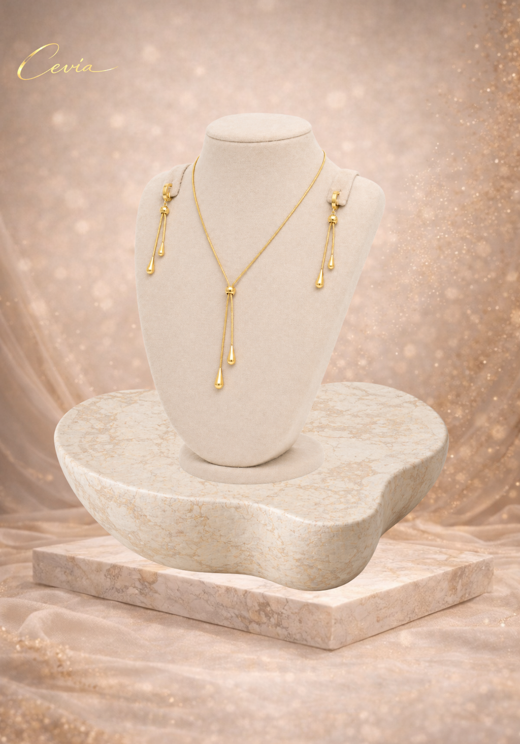 The Aurelia Fluid-Teardrop Lariat Jewelry Set (3-Piece)