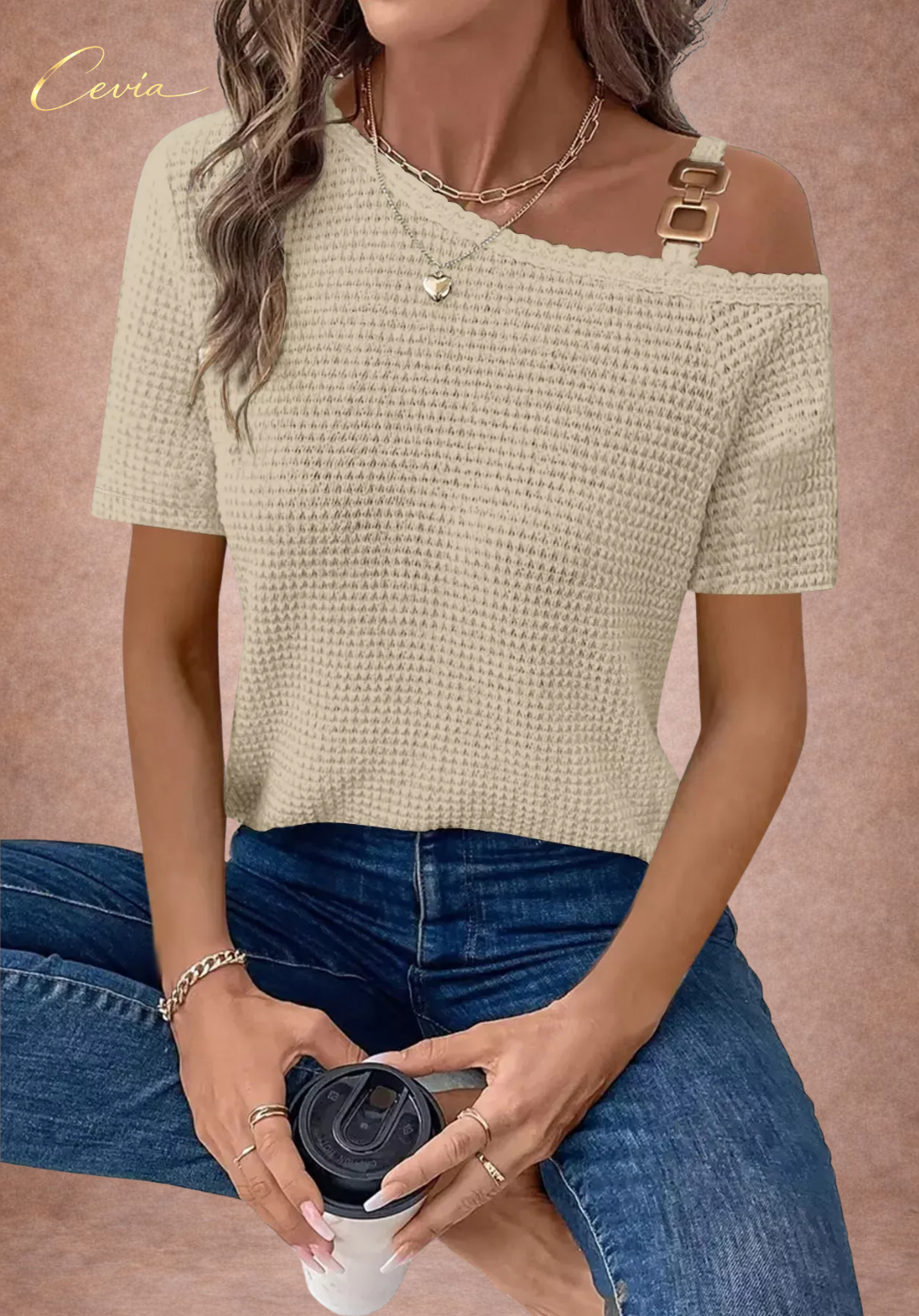 The Riviera One-Shoulder Waffle Knit Top