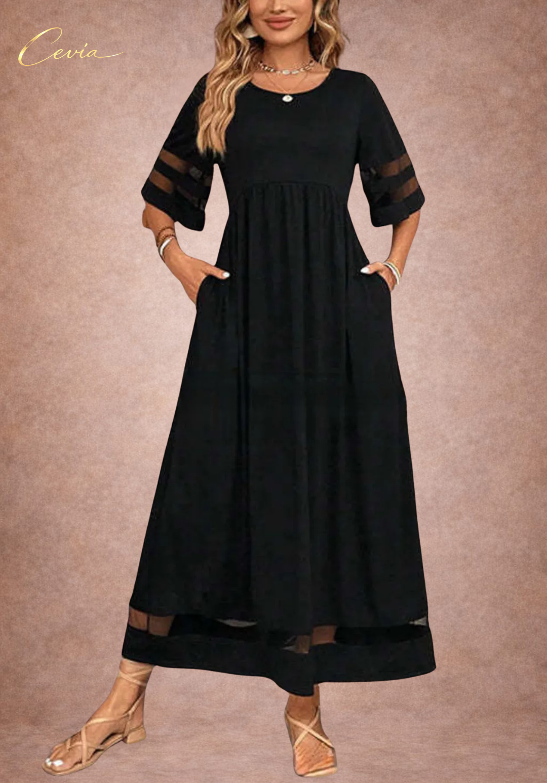The Marivelle Shadow-Sheer Maxi Dress