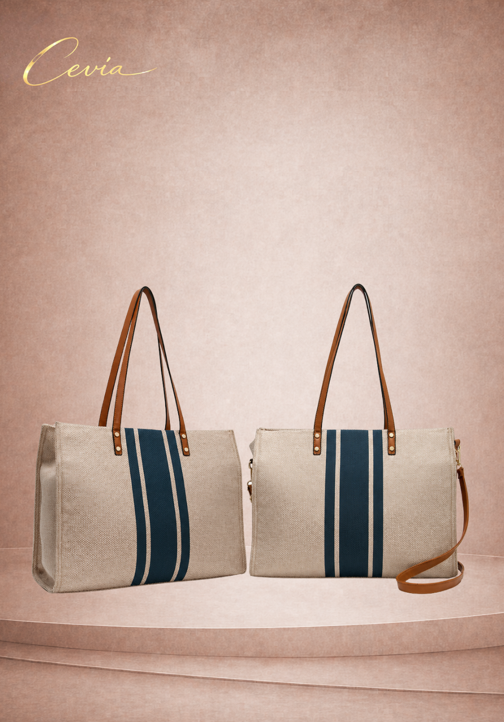 The Marisse Striped Oversize Cotton-Linen Tote