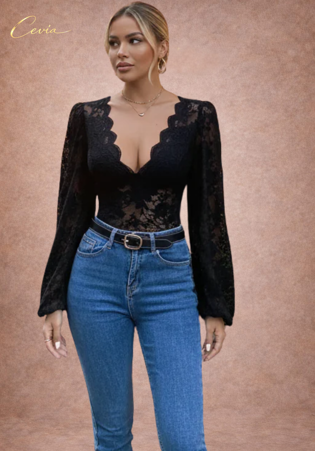 The Elysianne Noir Scalloped-Lace Bodysuit