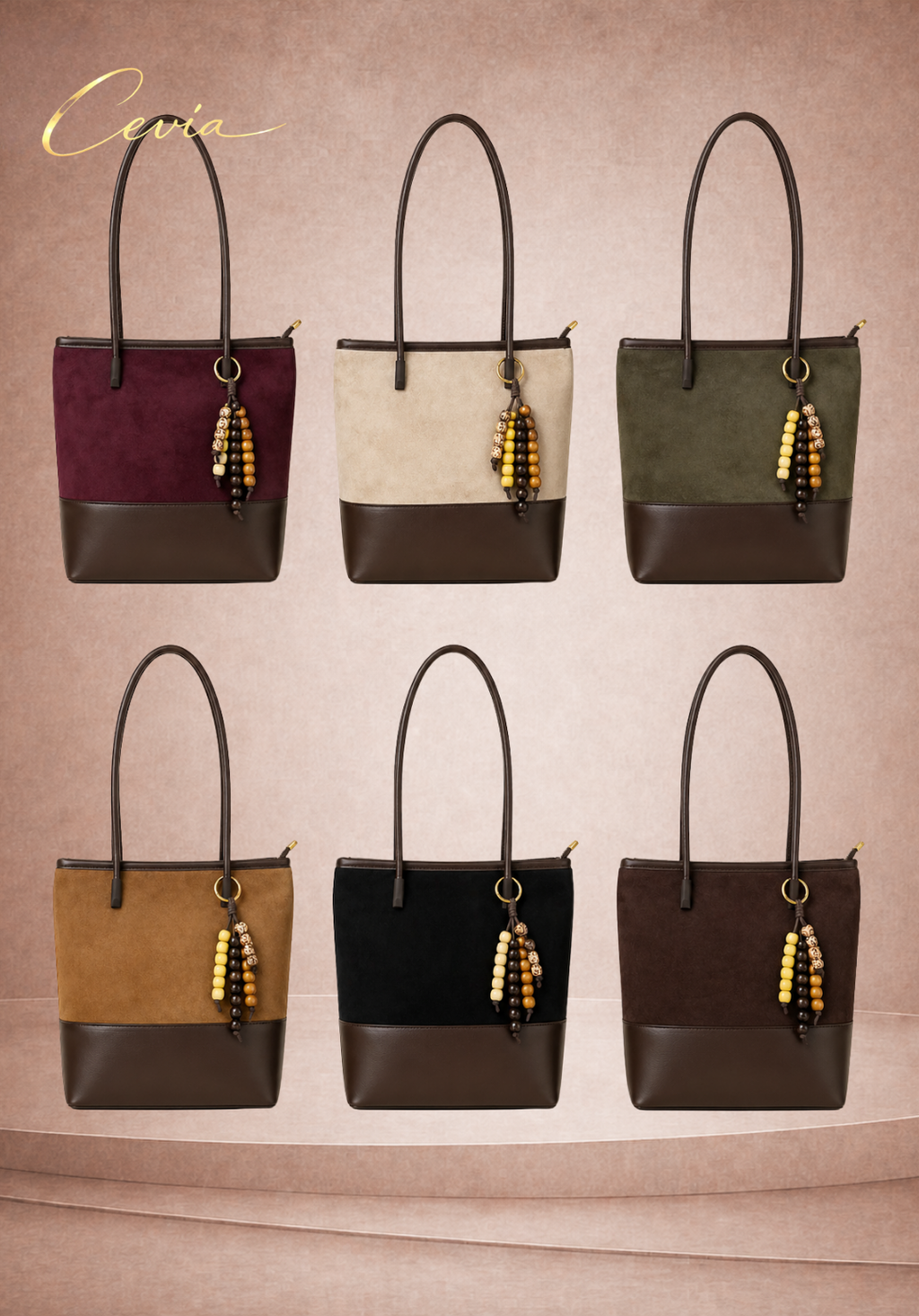 The Marivelle Bordeaux-Suede Dual-Tone Shoulder Tote