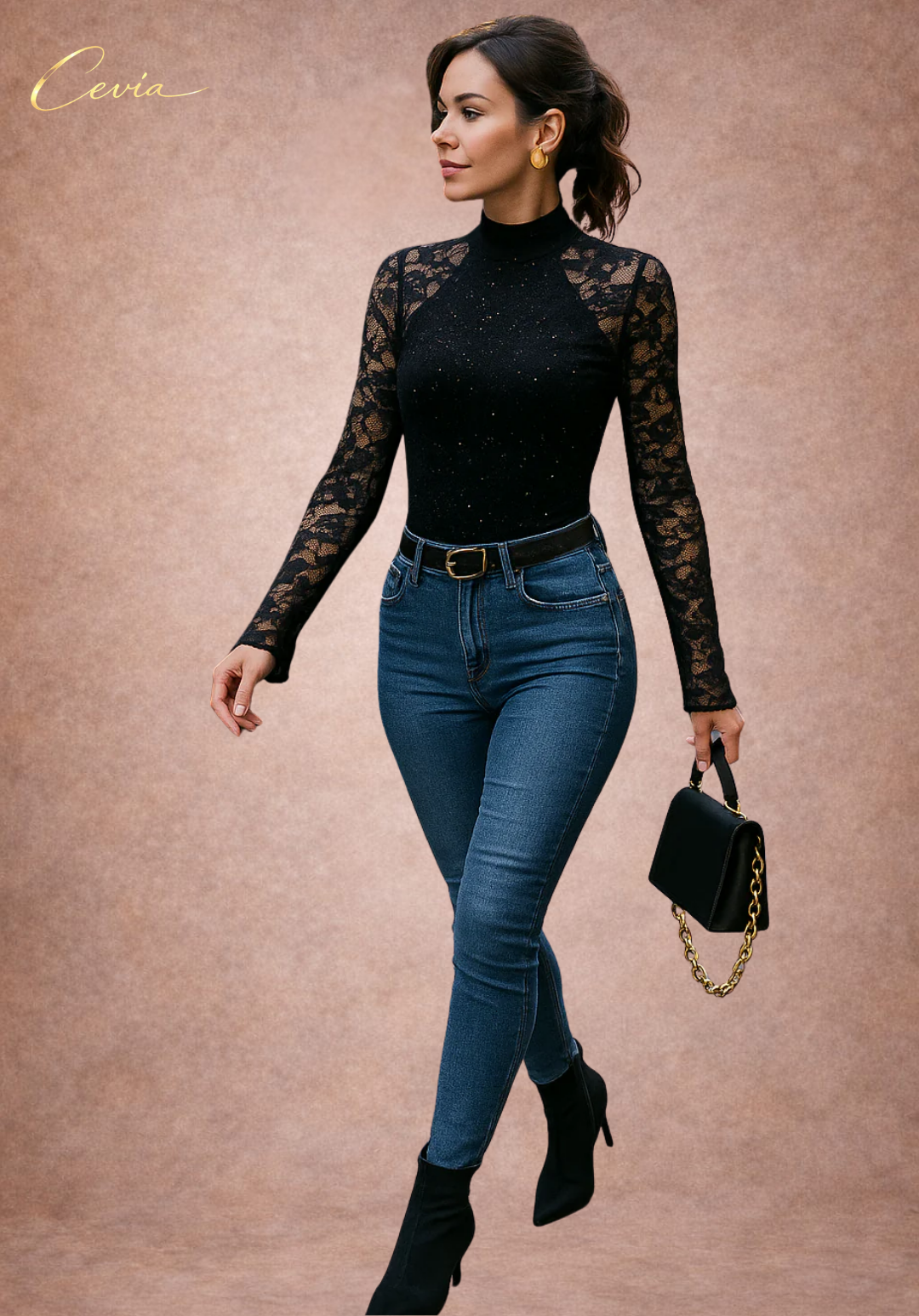 The Cerenelle Noir Lace-Illusion Bodysuit