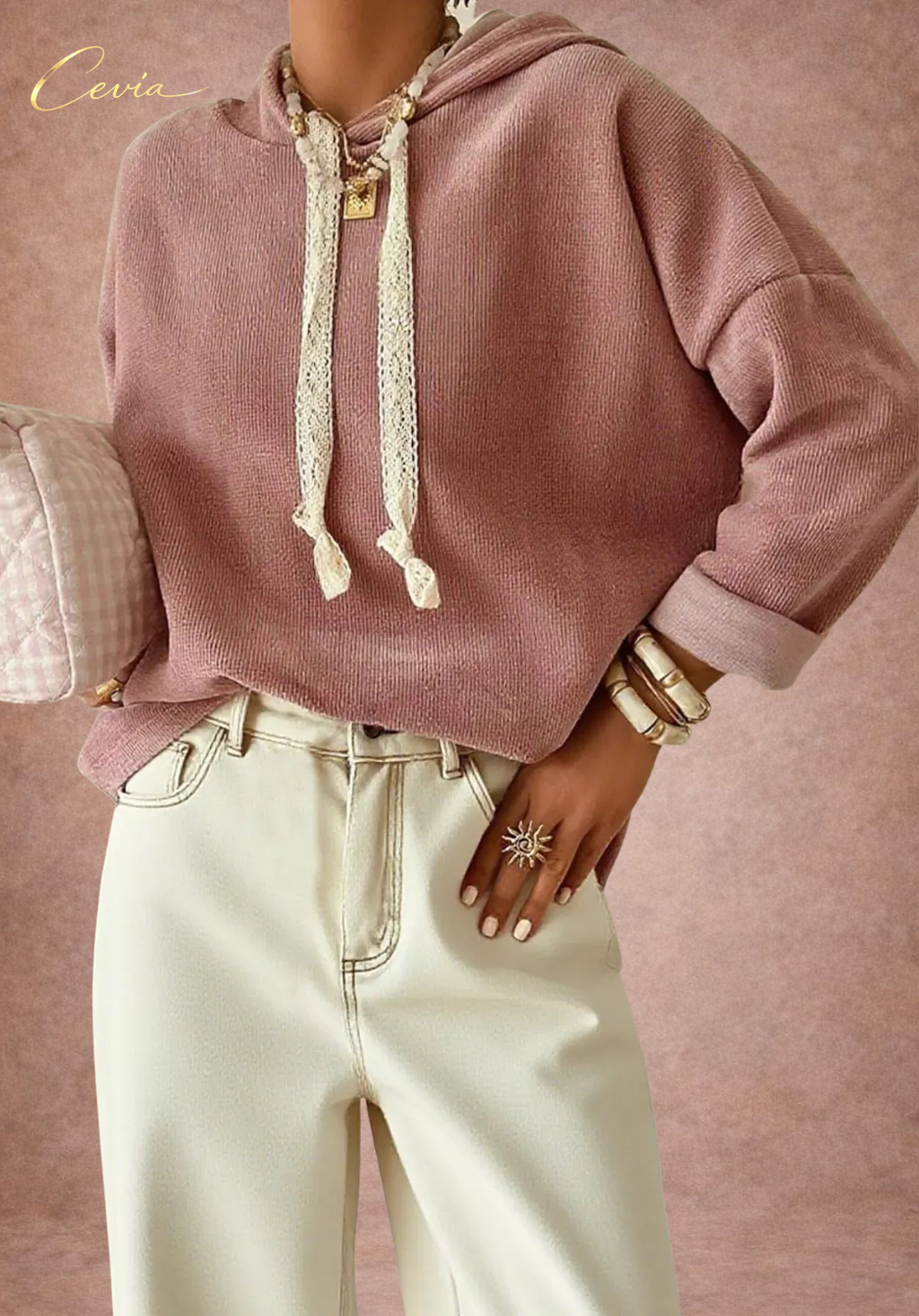 The Rosavelle Lace-Trim Knit Hoodie