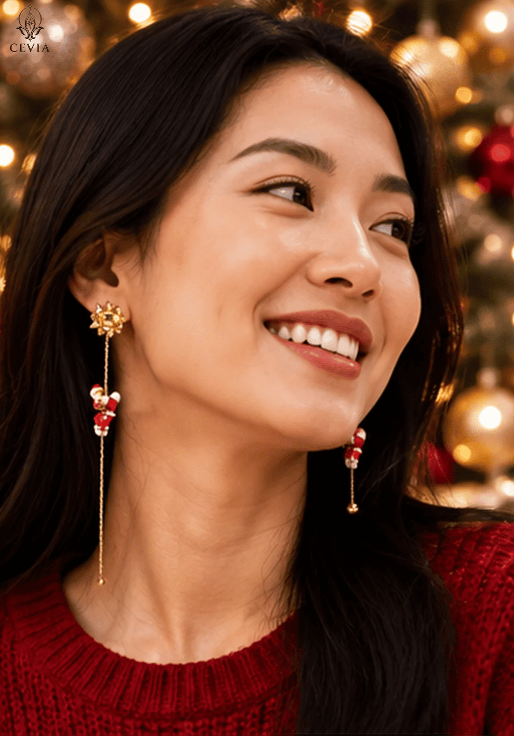 The Christmas Santa Gift Bow Long Drop Earrings