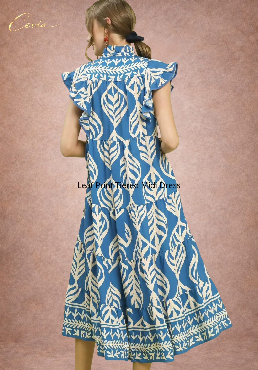 Leaf Print Tiered Midi Dress