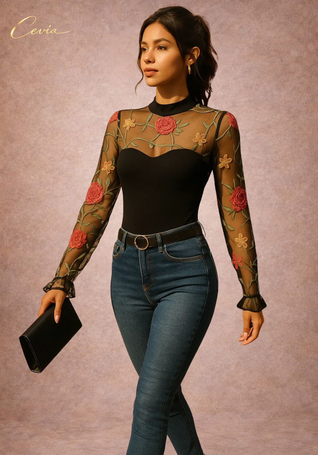The Roséliane Embroidered Sheer Bodysuit