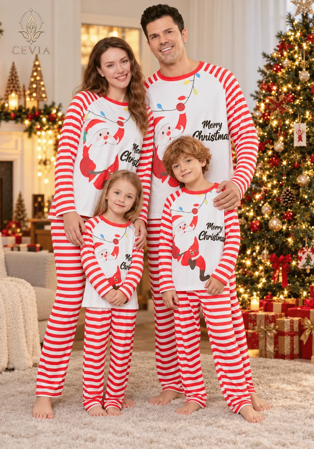 أطقم بيجامات كريسماس عائلية متطابقة — Santa Candy Stripe