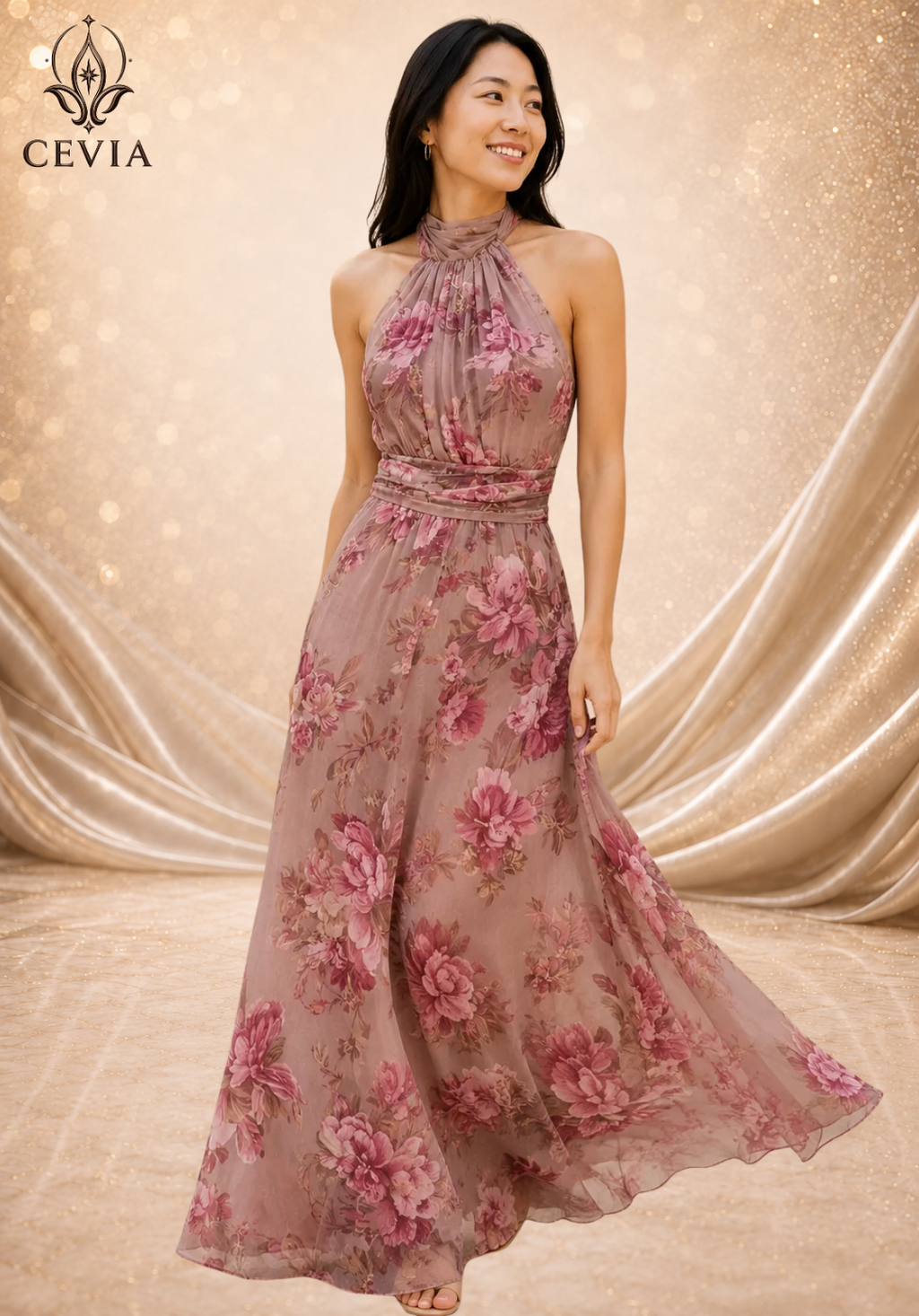 The Romantic Halter Floral Maxi Dress