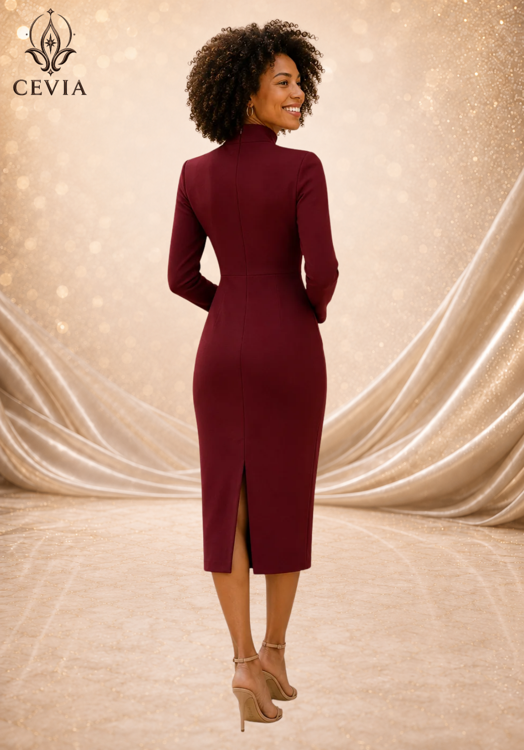 The Sculpted Stand-Collar Midi Dress
