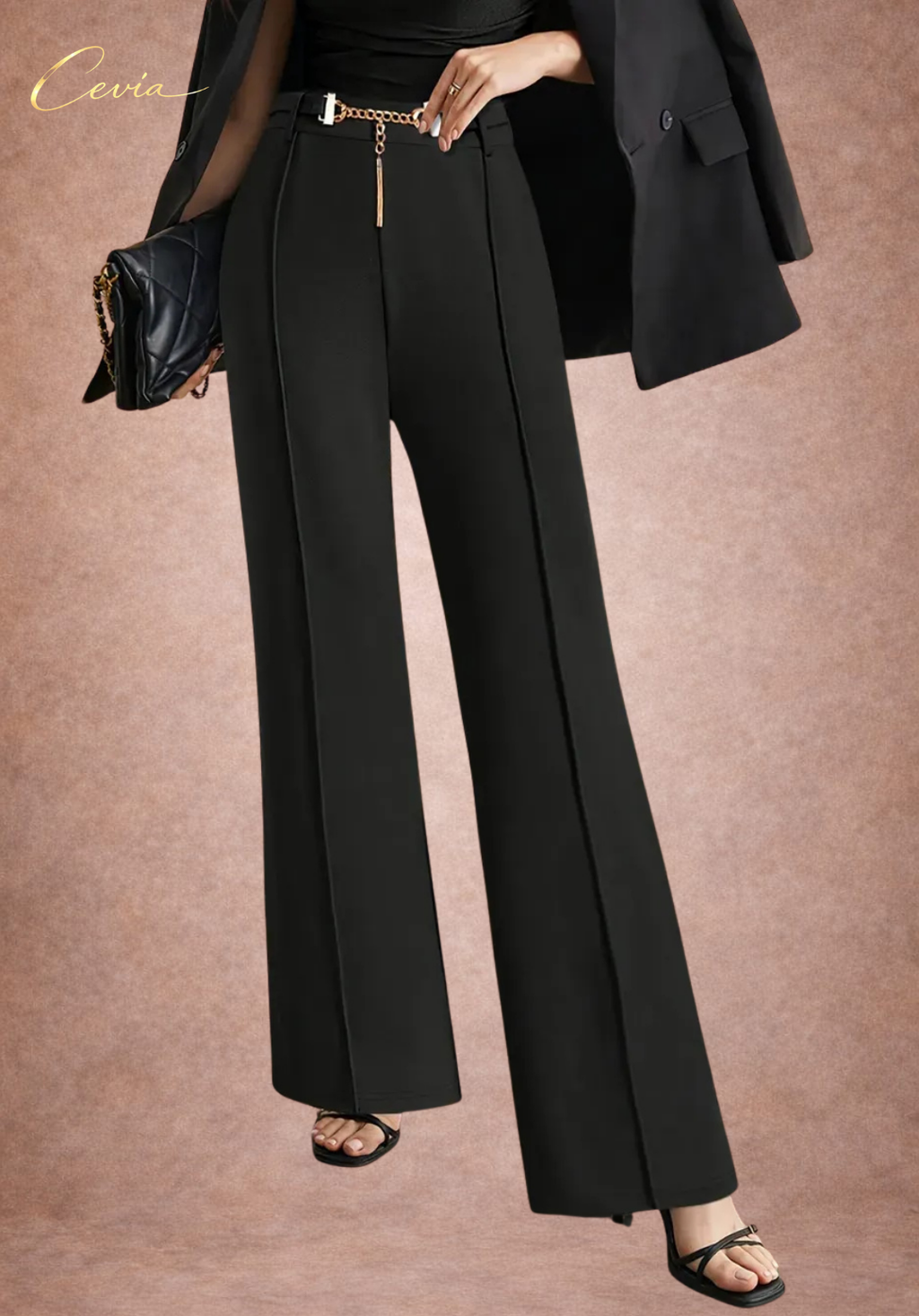 The Marlowe Gold-Chain Tailored Wide-Leg Pants