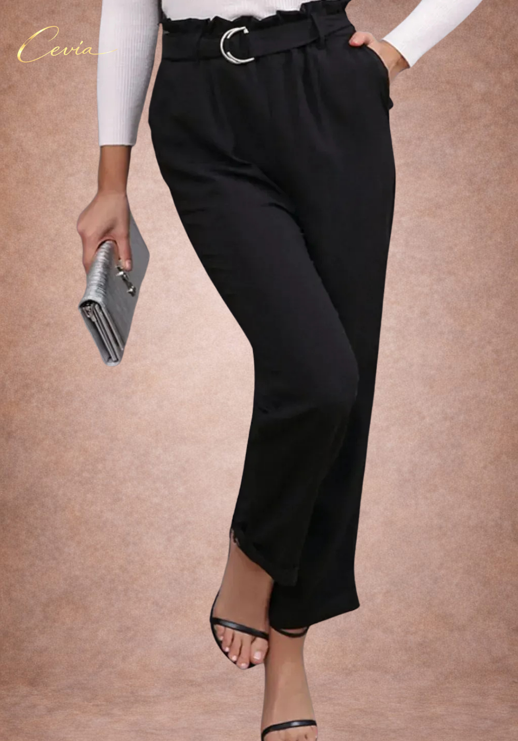 The Marivelle Belted Paper-Waist Tailored Pants