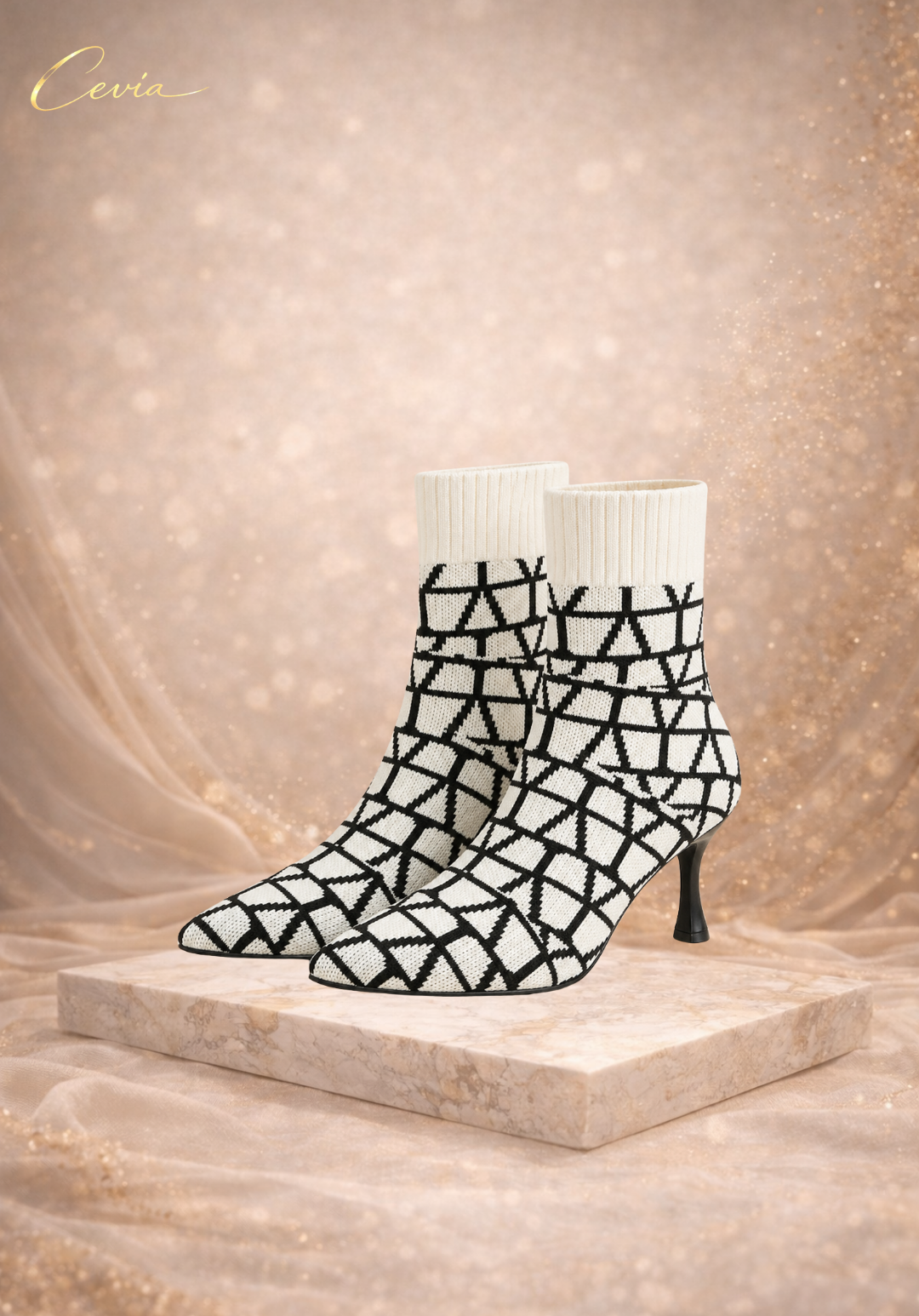 The Elviera Geo-Knit Stiletto Ankle Boots