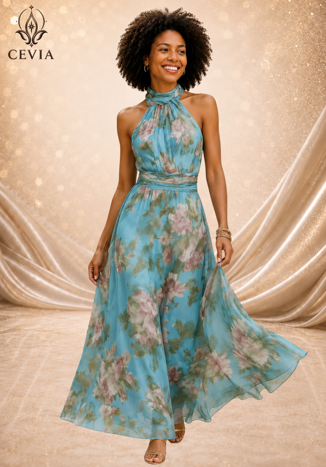 The Romantic Halter Floral Maxi Dress