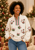Sudadera navideña Sparkling Santa con cremallera corta