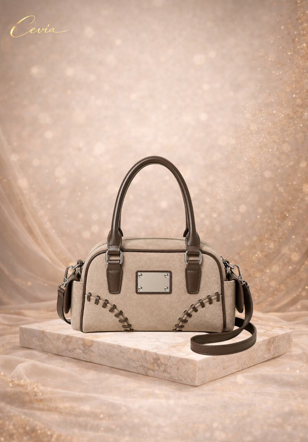 The Marcellé Noir-Suede Barrel Handbag