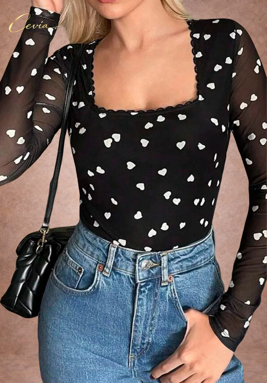 The Amorelle Heart-Mesh Lace Bodysuit