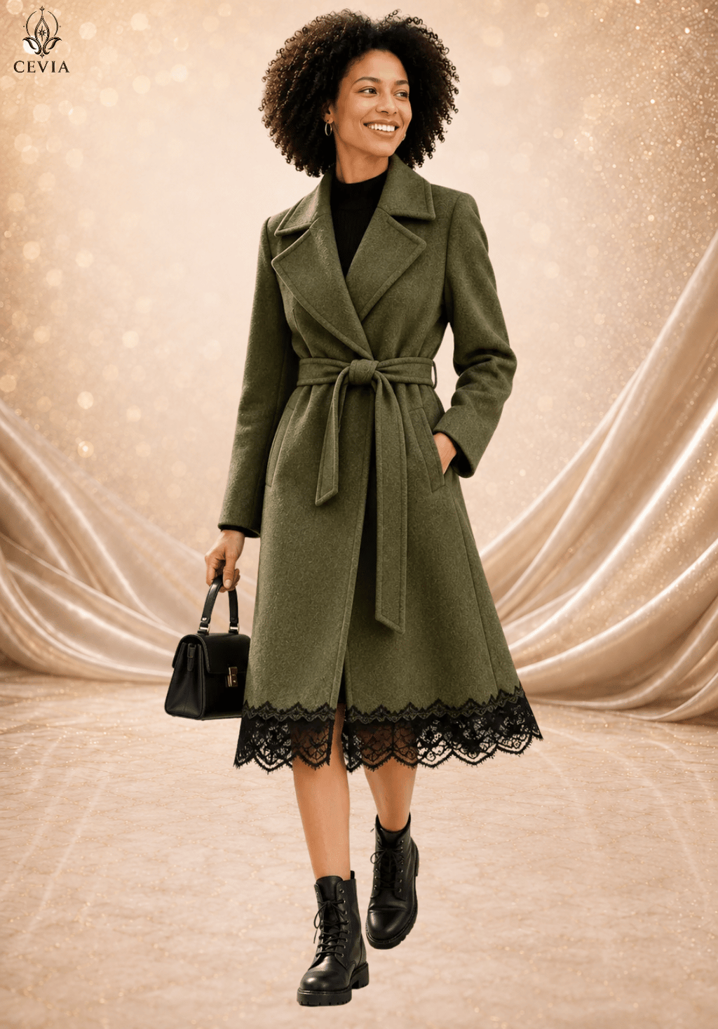 The Timeless Elegance Lace Trim Belted Coat