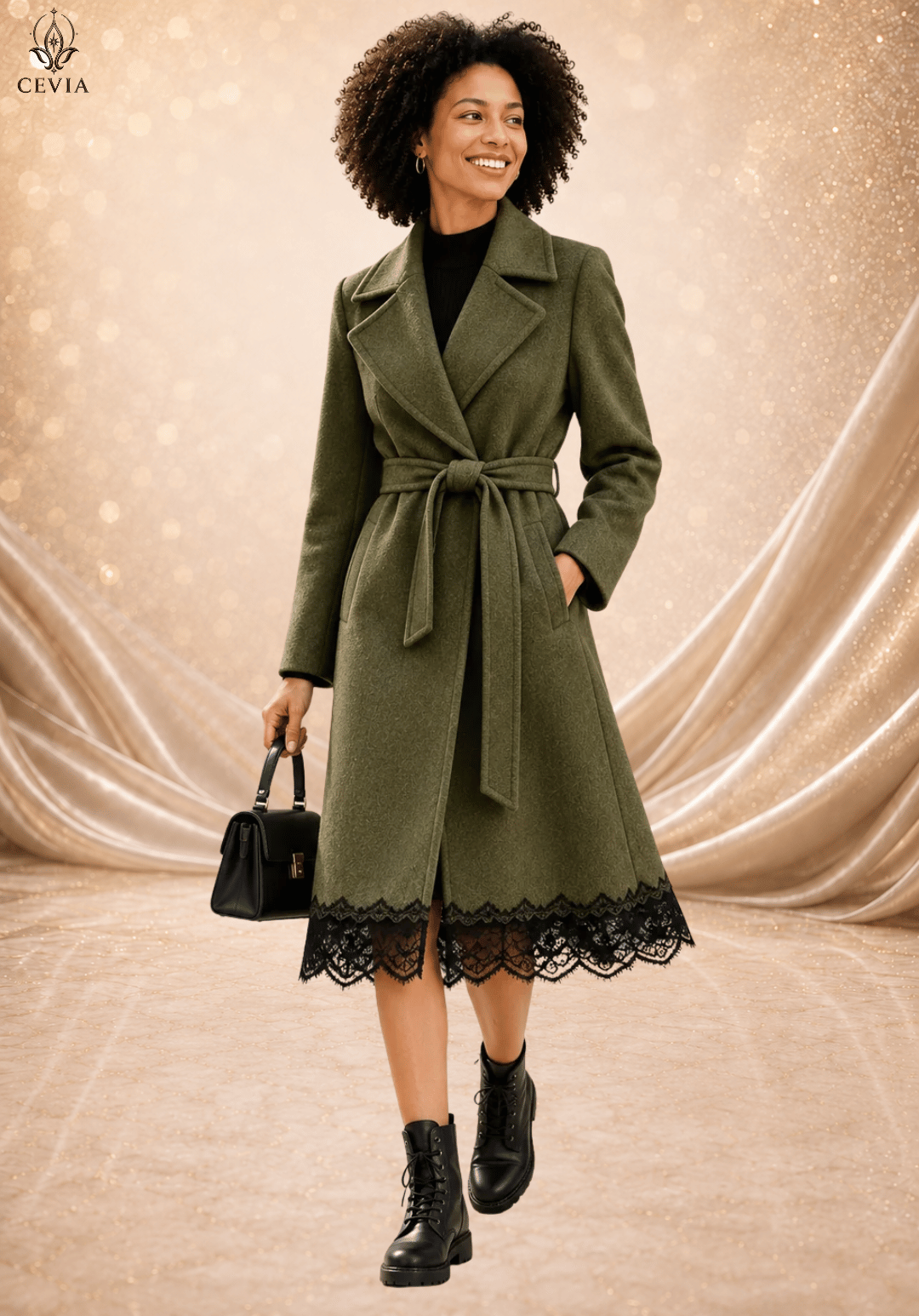 The Timeless Elegance Lace Trim Belted Coat