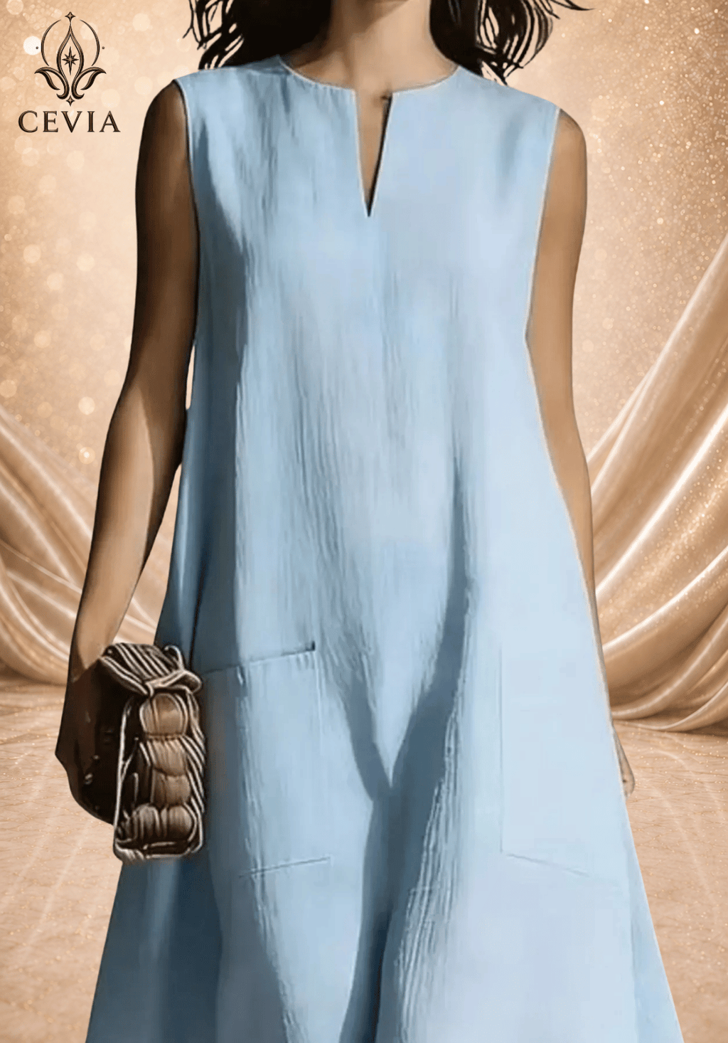 Minimalist Split-Neck Sleeveless Maxi Dress