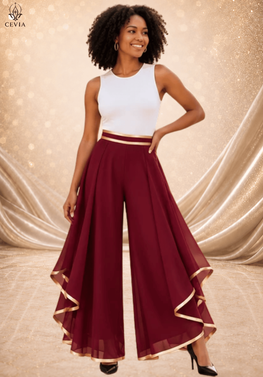The Gilded Cascade Wide-Leg Pants