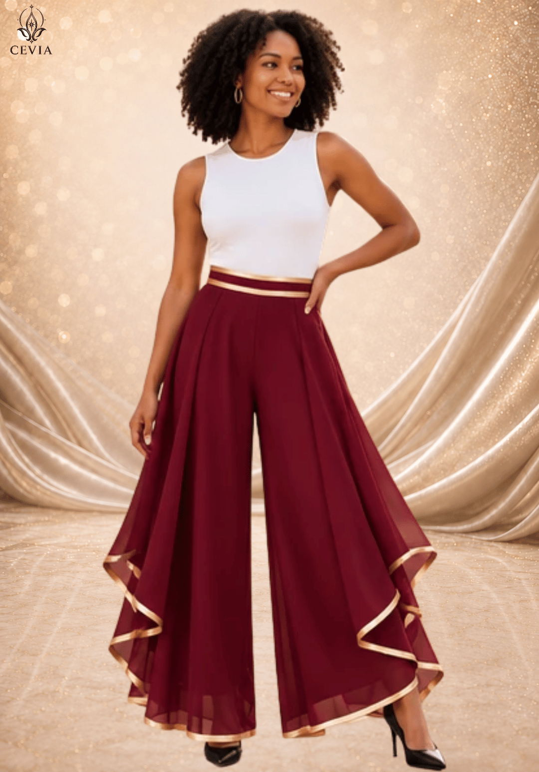 The Gilded Cascade Wide-Leg Pants