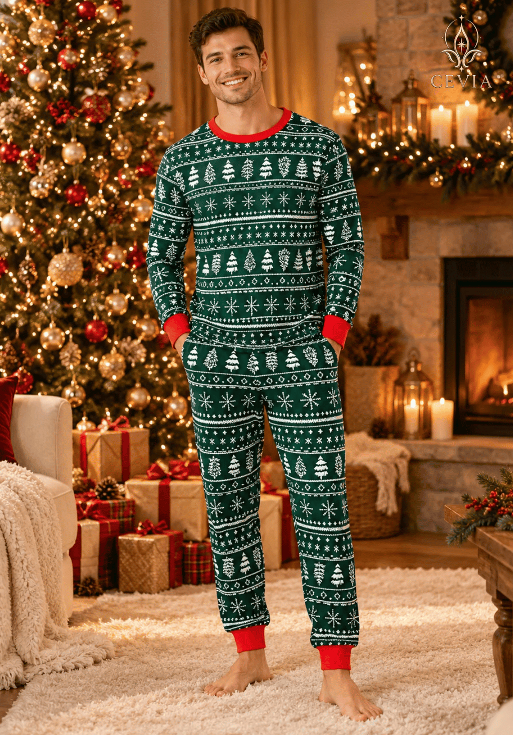 Weihnachtliche Familien-Pyjama-Sets im Partnerlook — Evergreen Nordic