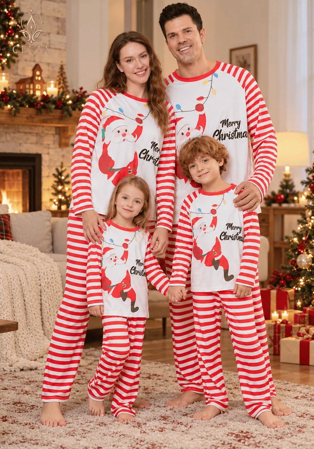 Christmas Family Matching Pajama Sets — Santa Candy Stripe