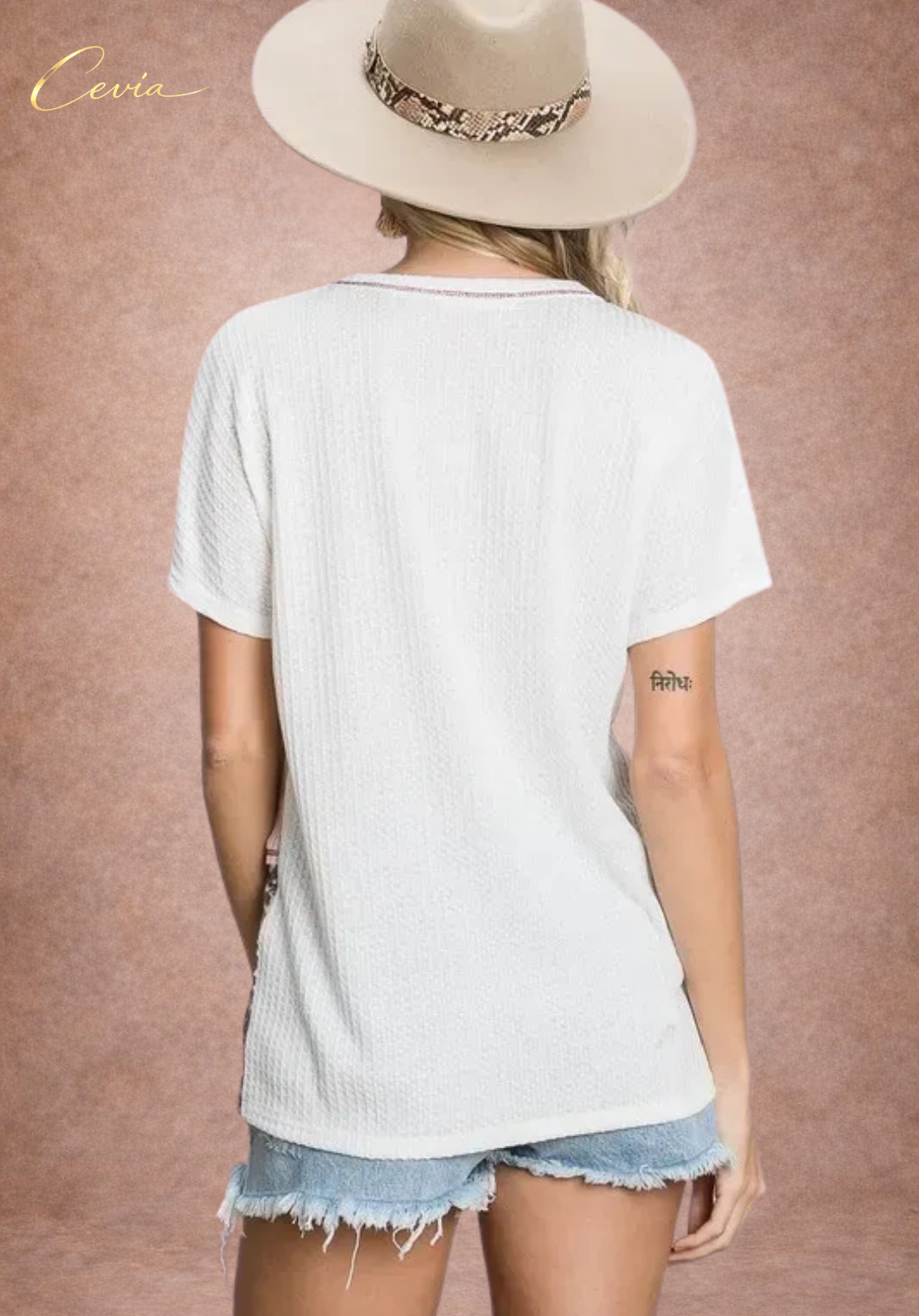 Waffle Knit Color Block V-Neck Top