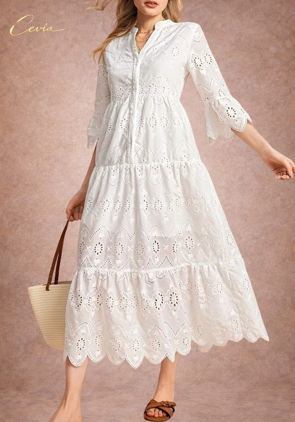 The Marivelle Eyelet-Tiered Midi Dress