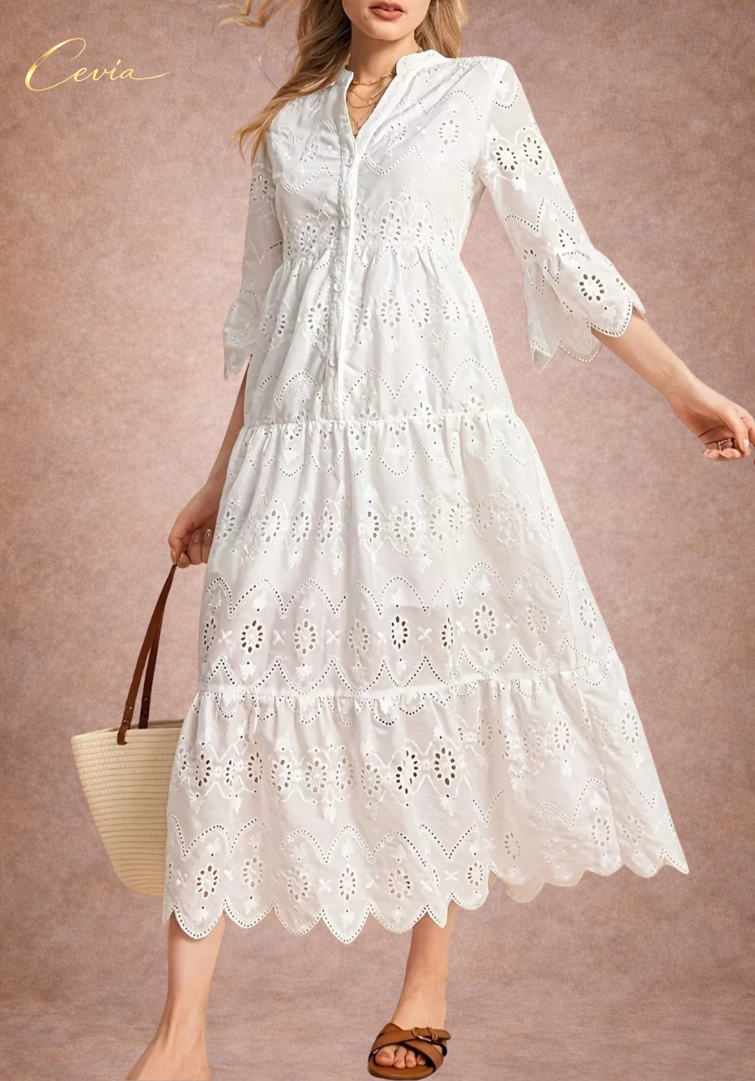 The Marivelle Eyelet-Tiered Midi Dress