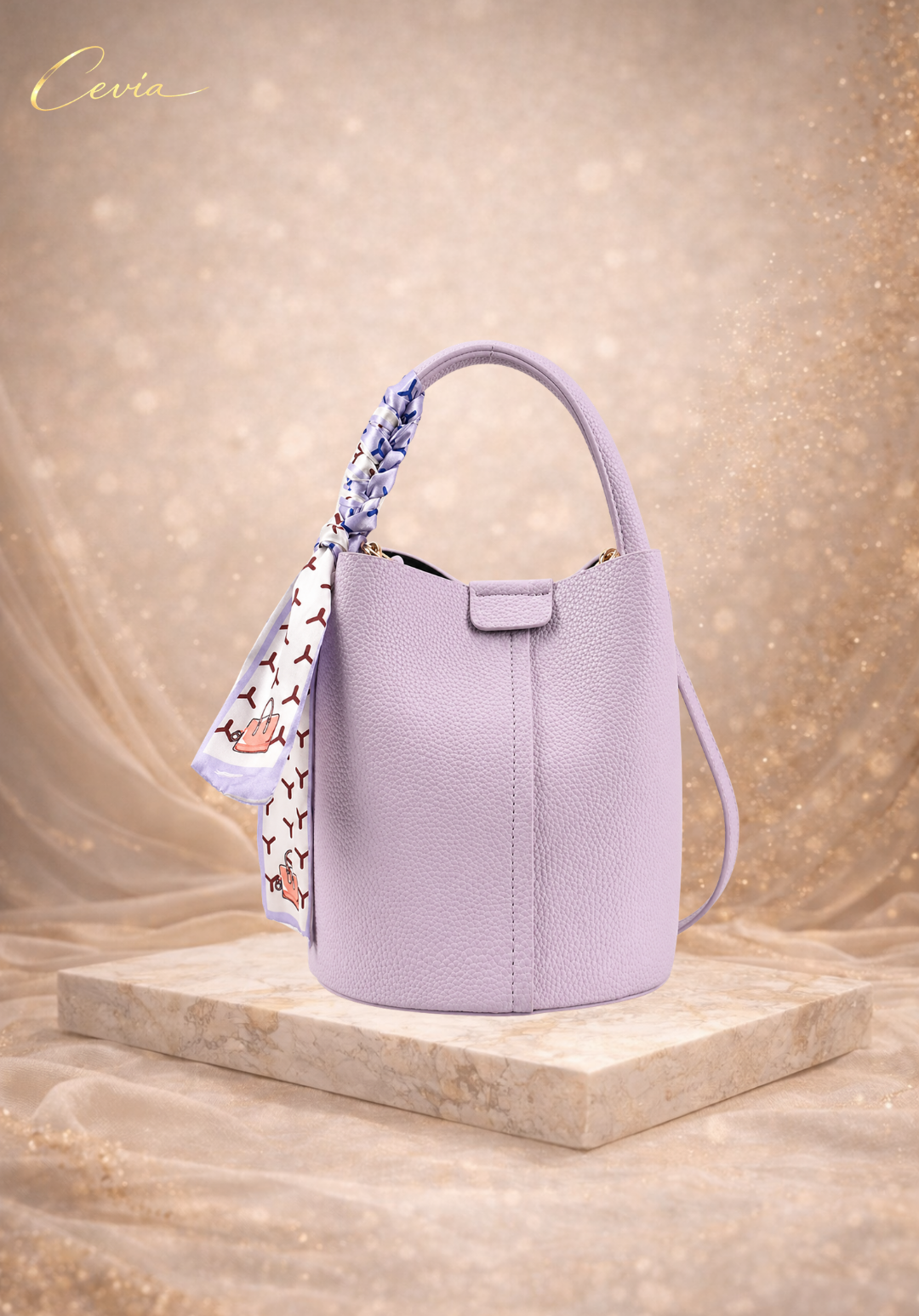 The Liliane Soft-Pebble Bucket Bag – Lavender Mist