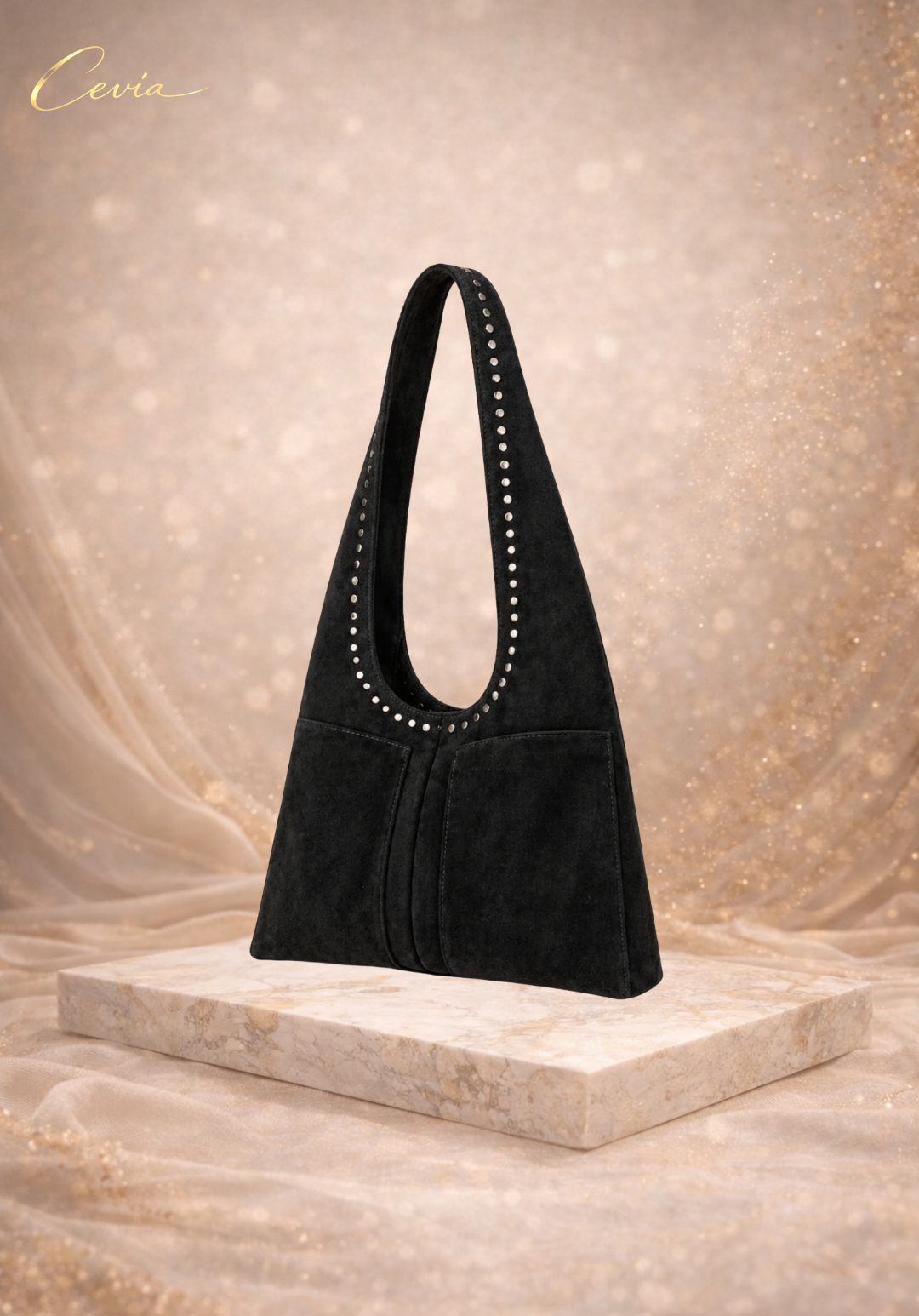 The Aurelle Studded Suede Shoulder Bag