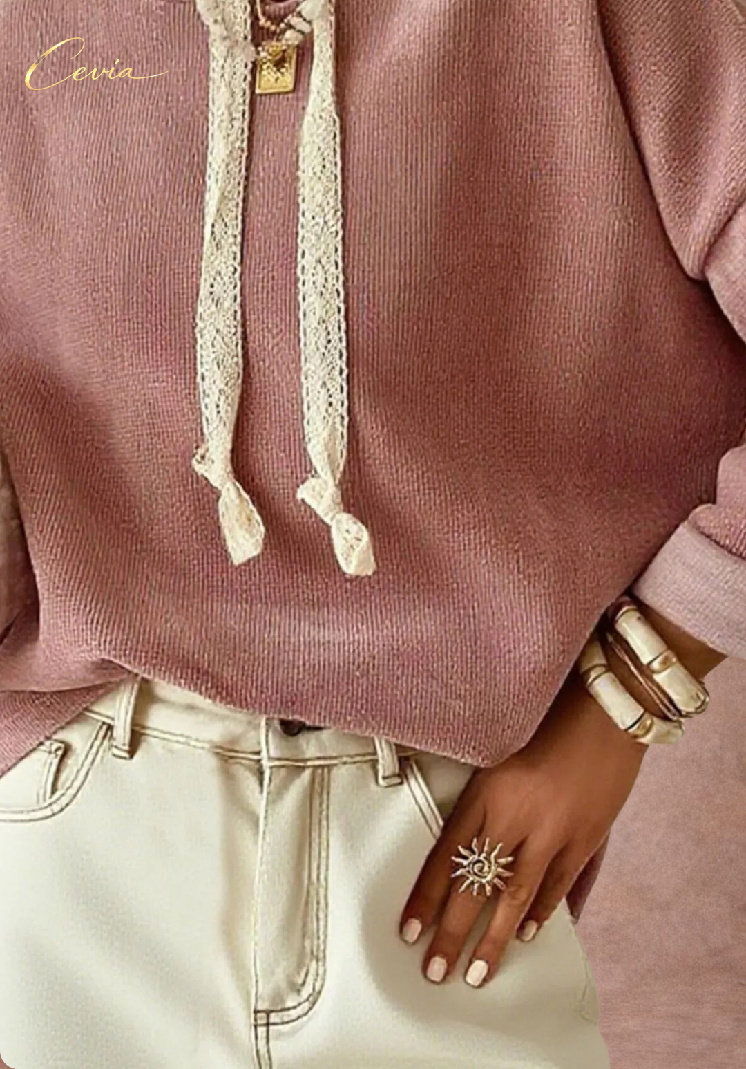 The Rosavelle Lace-Trim Knit Hoodie