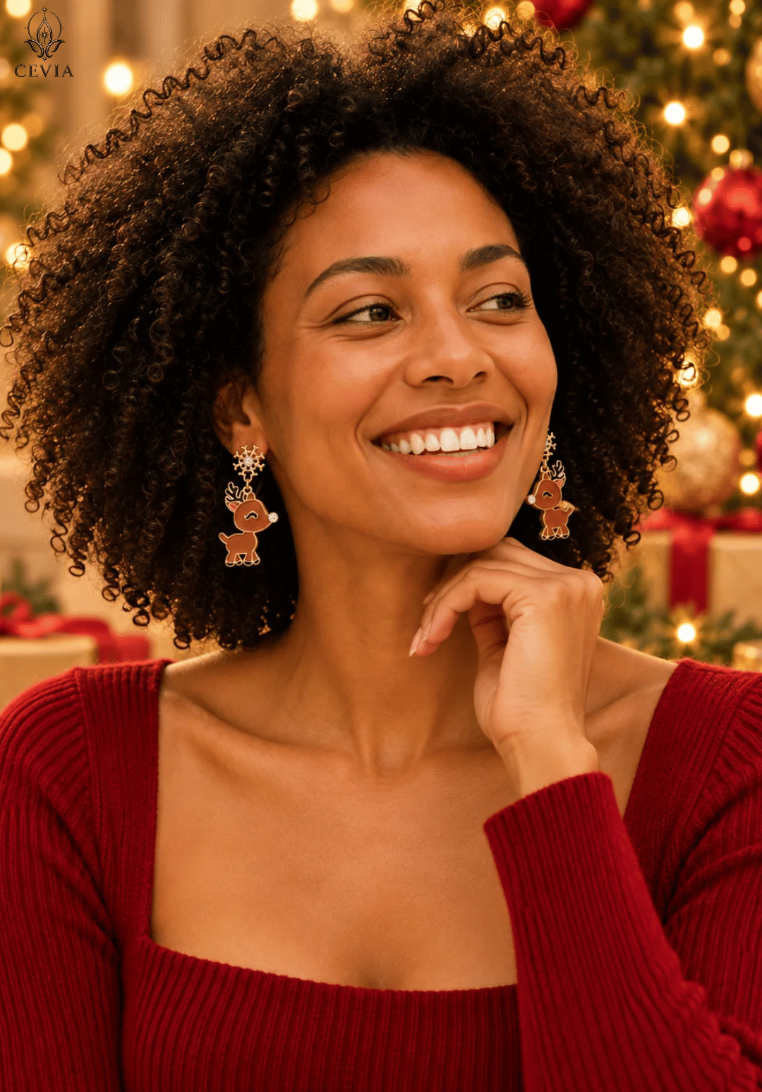The Christmas Snowflake Reindeer Charm Drop Earrings