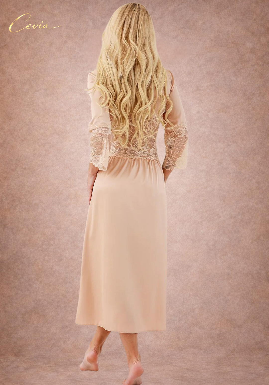 Celeste Lace-Satin Peignoir Set (Robe + Lace Shorts) — Blush Champagne