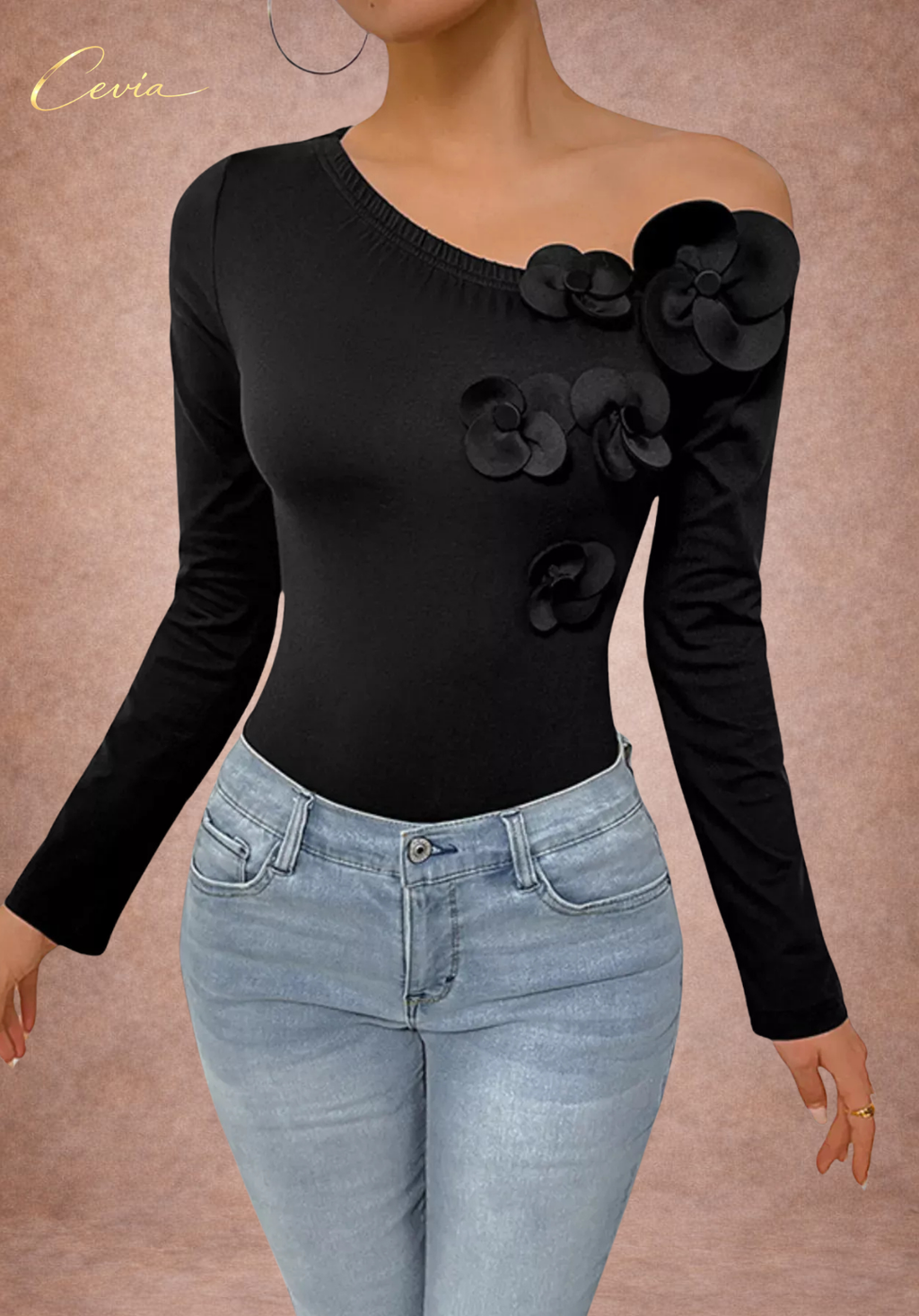 The Fioranne Sculpted Floral Noir Bodysuit