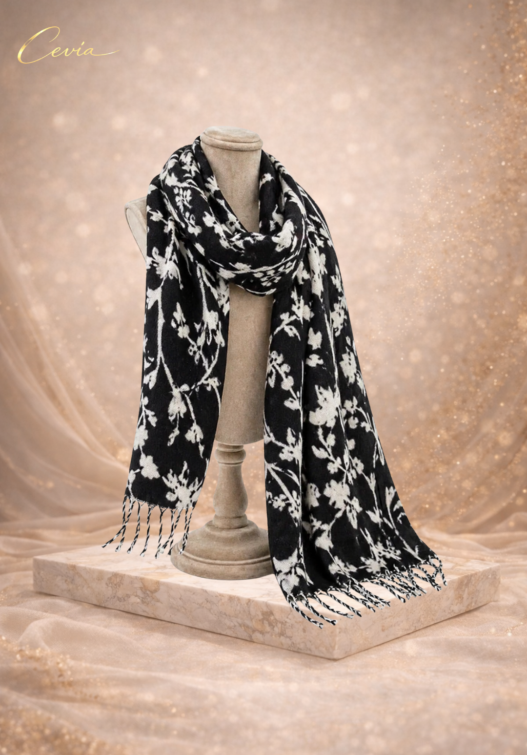 The Marcelline Noir-Florale Winter Scarf