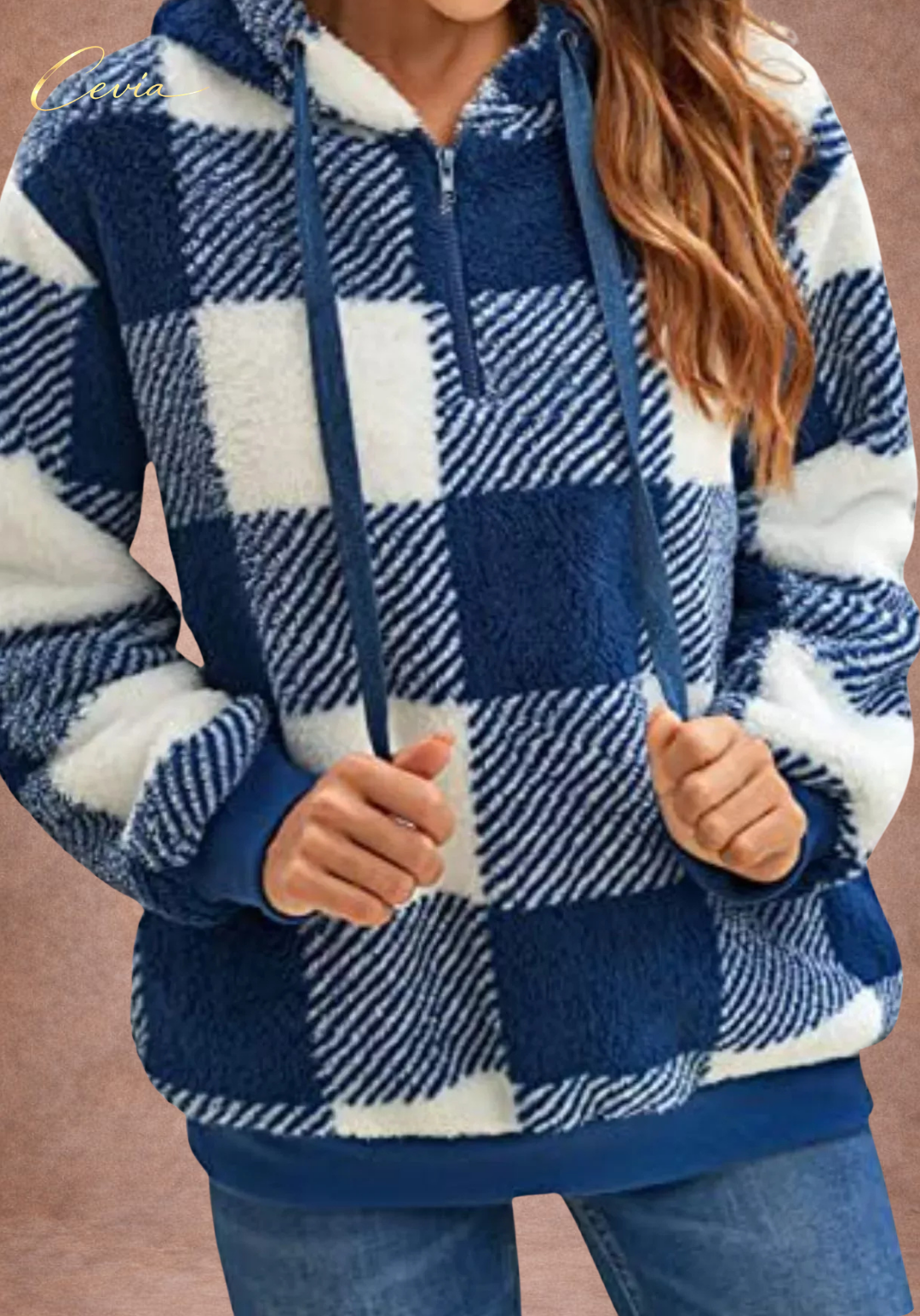 The Marcellinne Checkered Sherpa Hoodie plus size