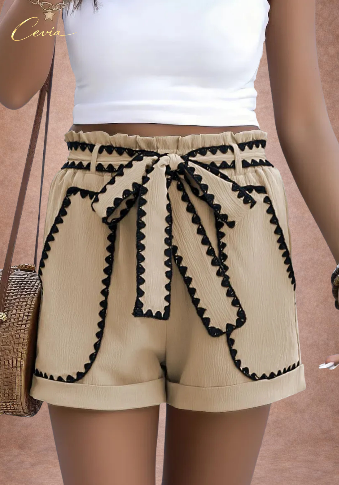 CEVIA Scallop-Trim Tie-Waist Shorts